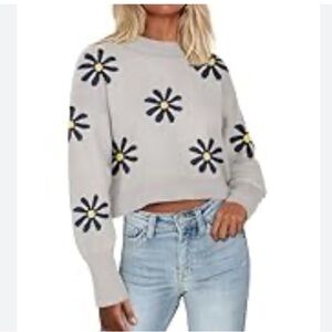 Floral Patterned Gray Sweater